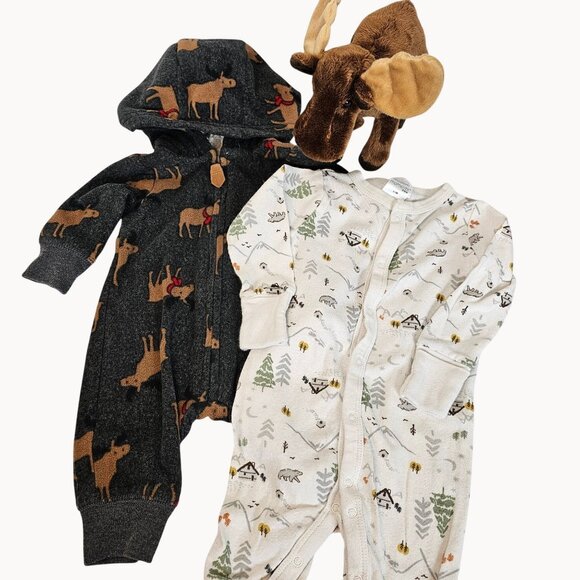 Cute Moose Plushie + One Piece Set Bodysuits Campground Canada Camping Newborn - Picture 2 of 16